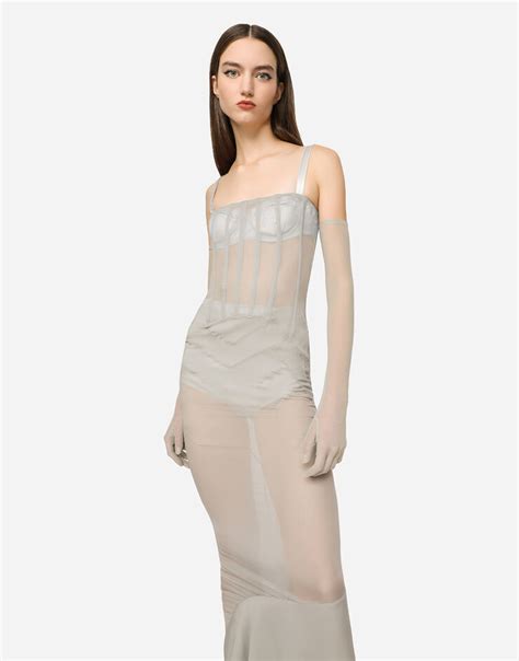 KIM DOLCE&GABBANA Long silk georgette dress in Beige for 